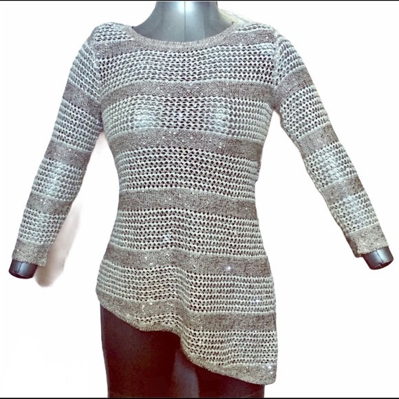 INC Light Woven Asymmetrical Sweater With Sequins - Picture 1 of 7